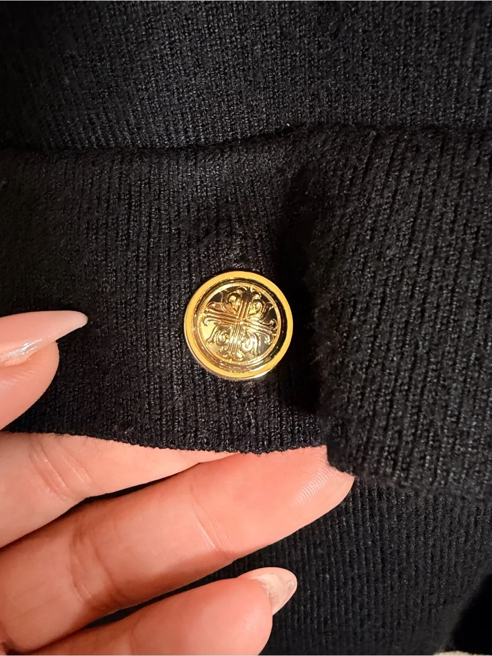 INC International Concepts Black Tunic Lace Sleeve Gold Button Sweater Sz XL